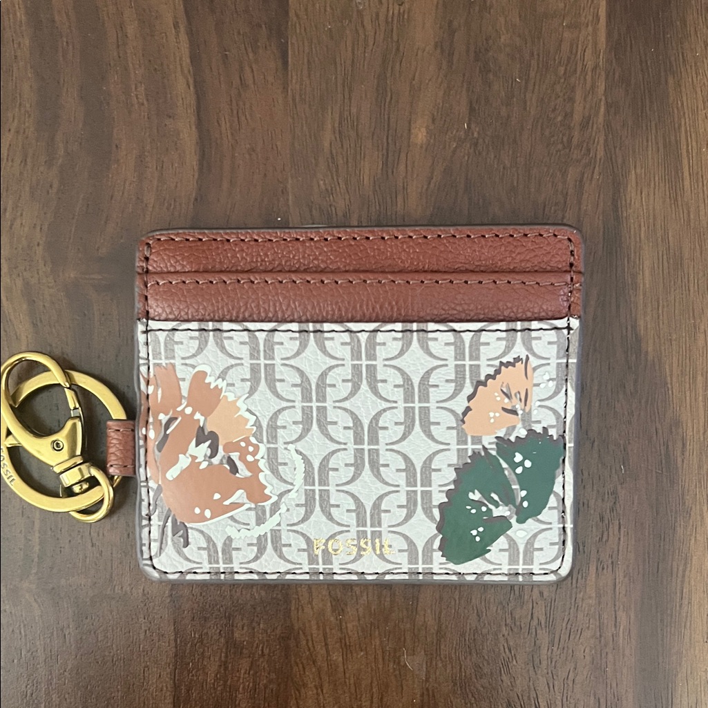 Fossil Brown And Gold Floral Card Holder Fossil Brown And Gold Floral Card Holder